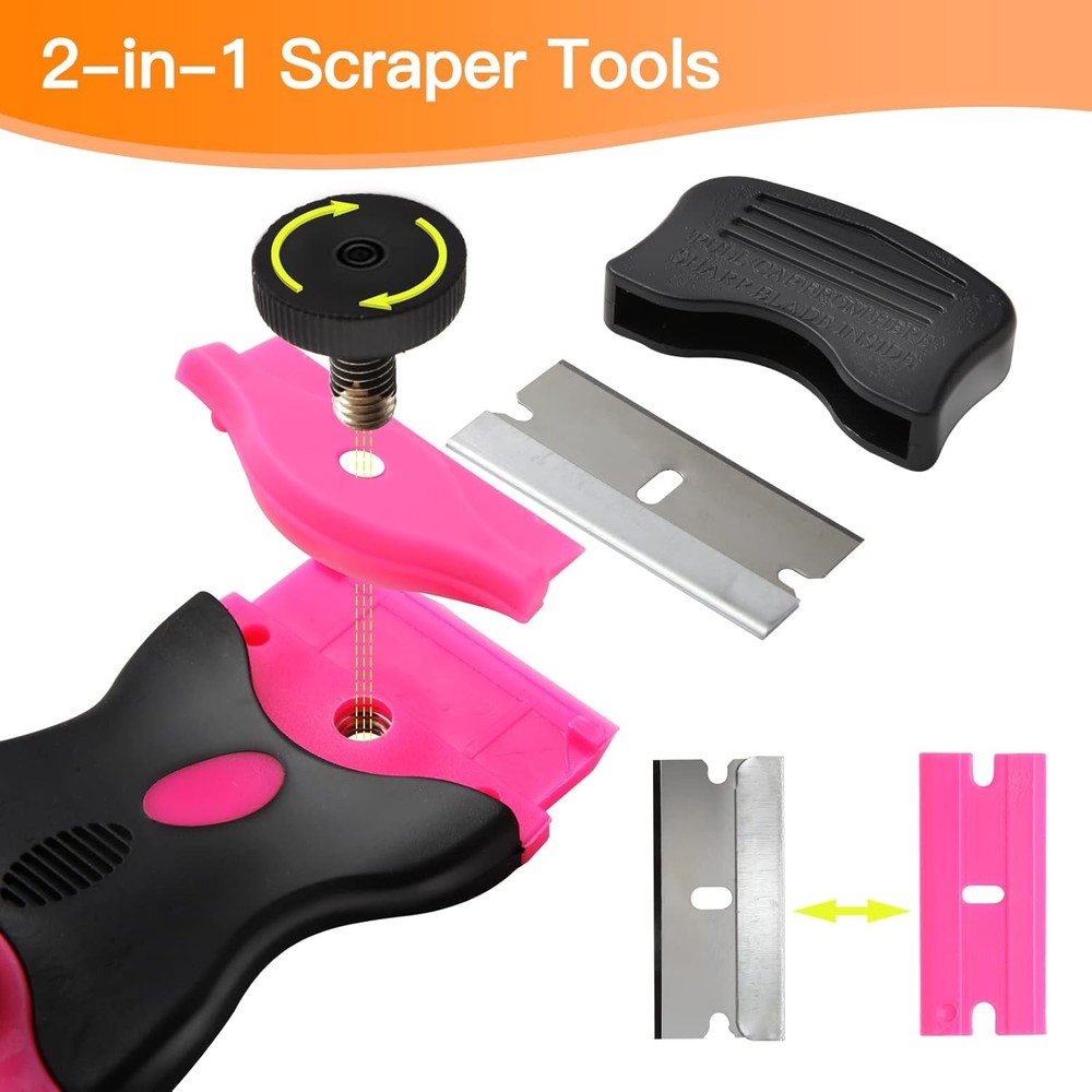 Razor Blade Scraper Tool, Cleaning Scraper Tool with 20Pcs Metal & Plastic Razor