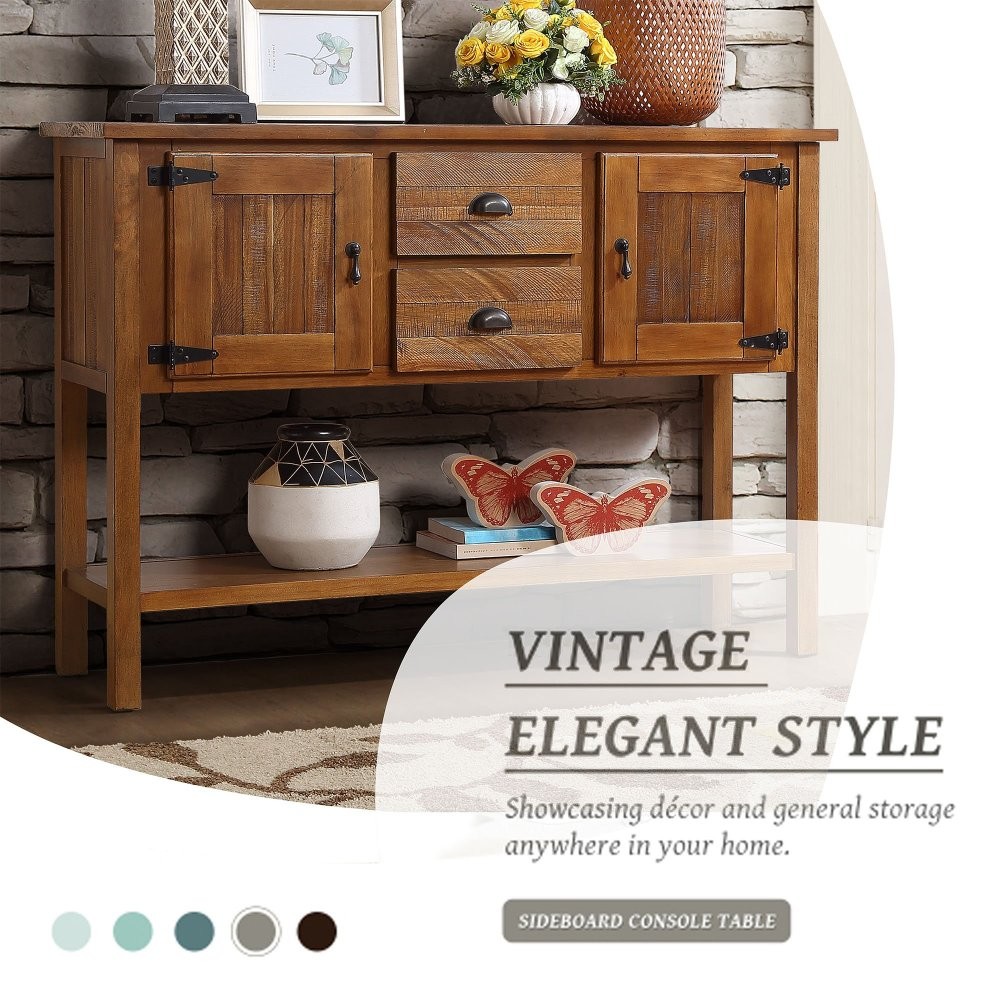46" Solid Wood Sideboard, 2 Drawers & Cabinets with Bottom Shelf