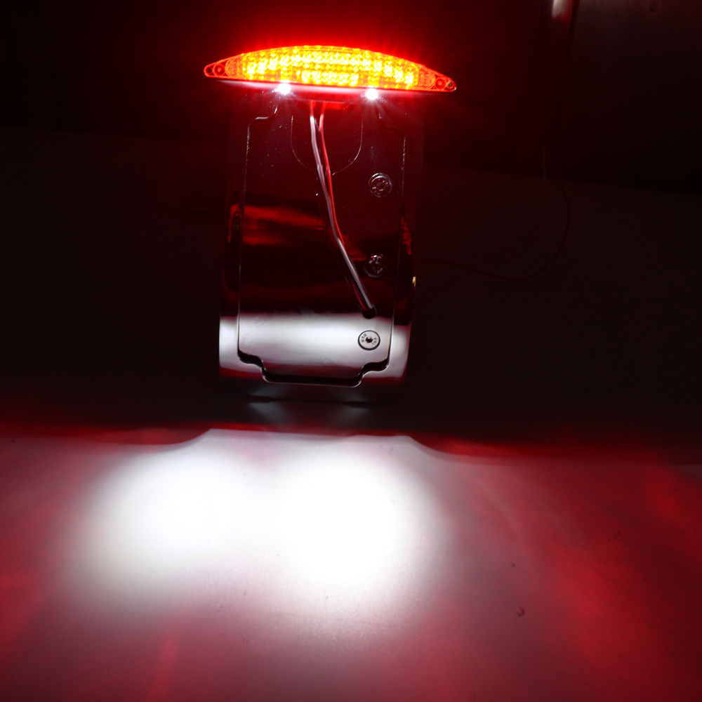 Black Motorcycle Curved Side Axle Mount License Plate LED Tail Light Bracket