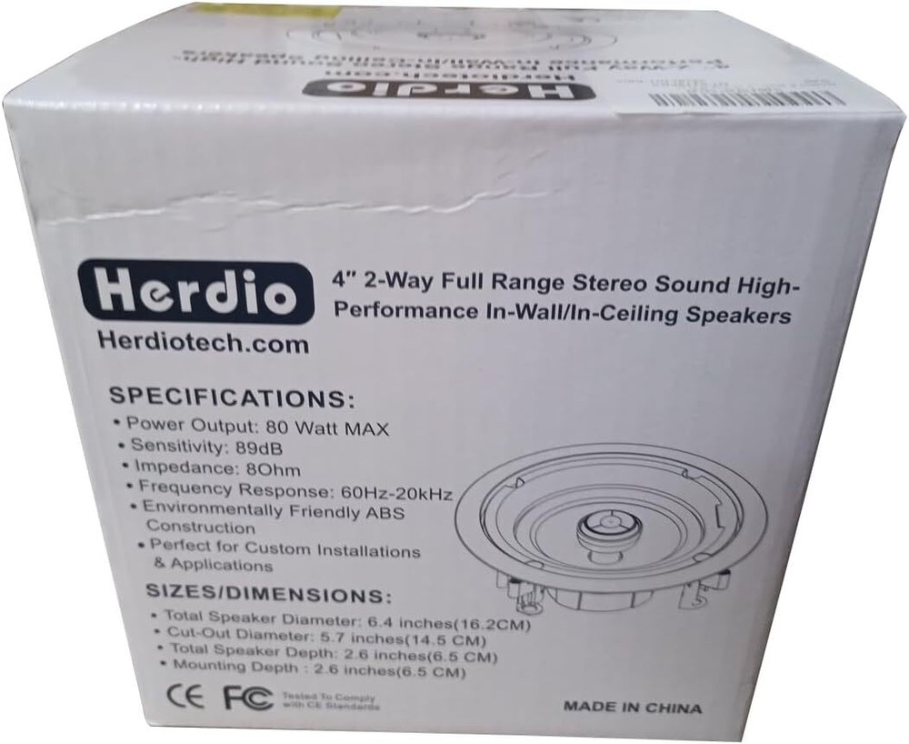 Herdio 4" Bluetooth Speaker Amplifier Kit Kitchen Wall Ceiling Speakers