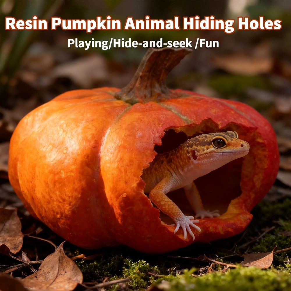 Pumpkin Resin Reptile Hideouts, Crested Gecko Hide Featuring Multiple Opening...
