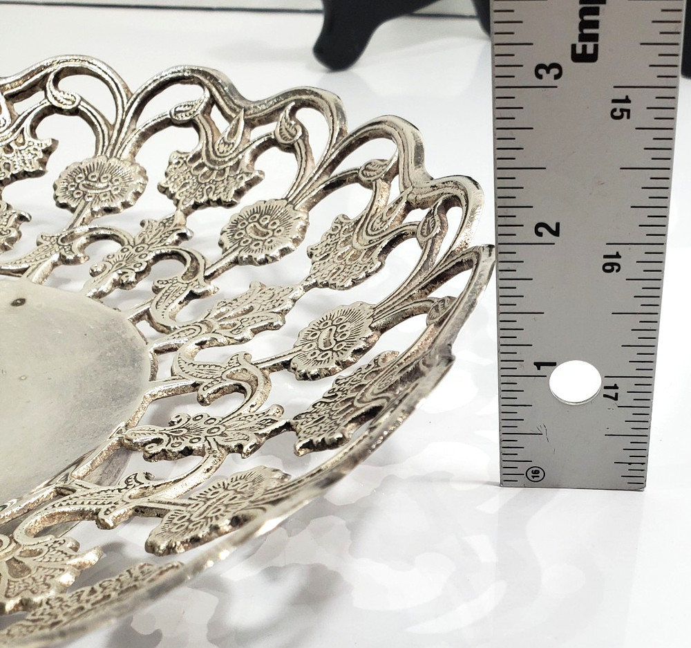 Silver Tone Tart Dessert Serving Dish Cutwork Pattern INDIA 9 1/4" READ