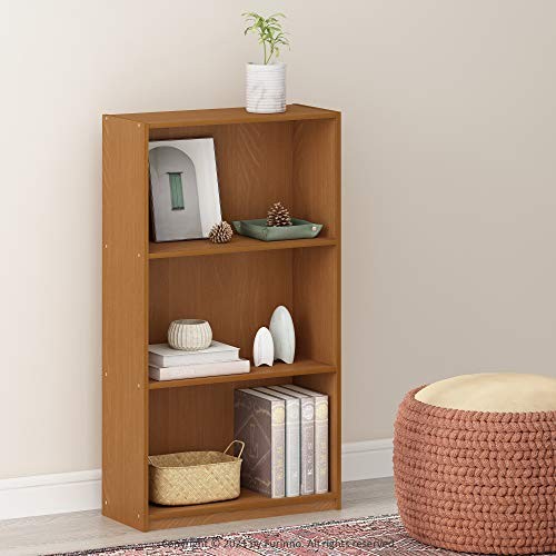 BASIC Book Shelf Modern Bookshelf, Bookcase with Open 3-Tier Light Cherry