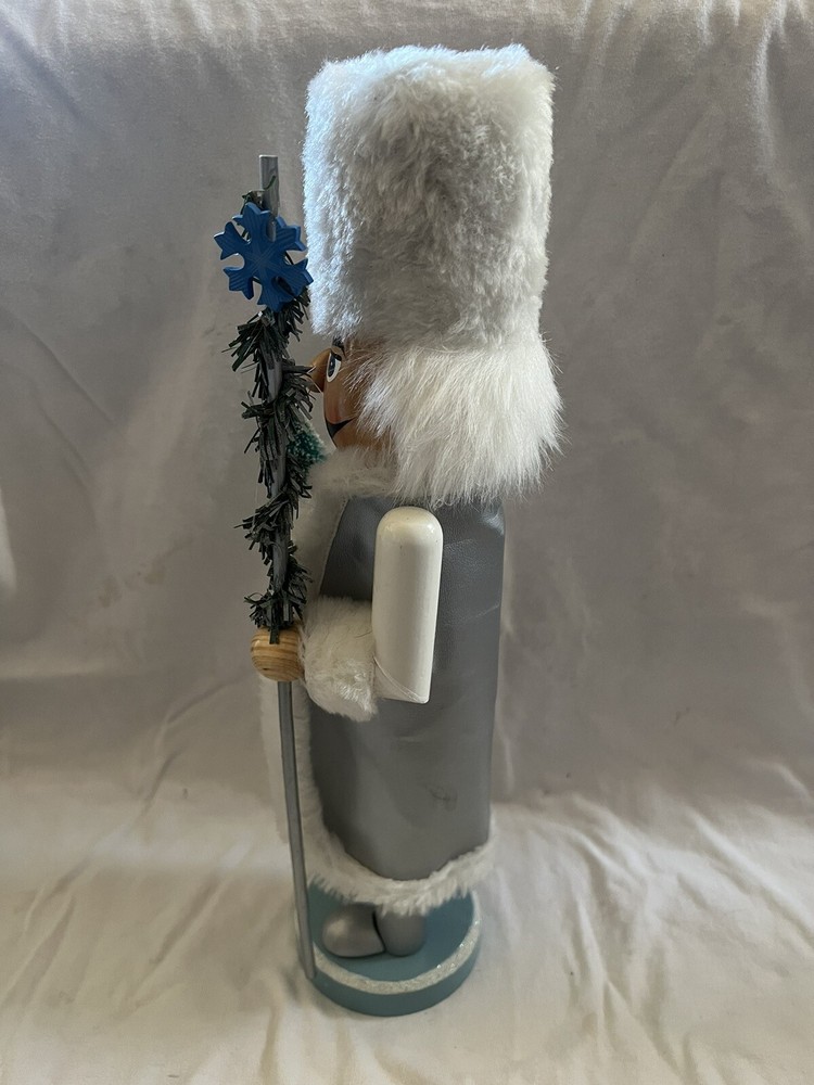 Holiday White Fur Coat Long Hat Nutcracker 14”Holding Tree