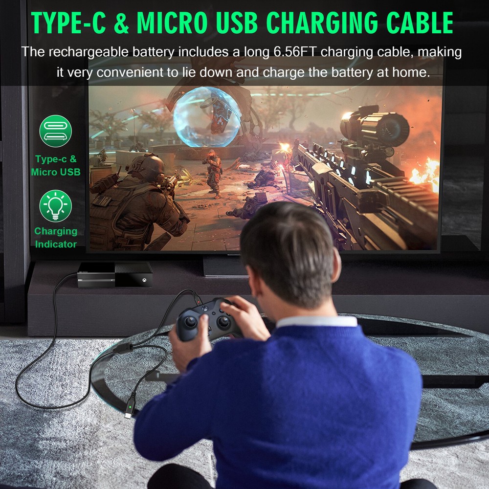2x Rechargeable Battery Pack For XBox One Controller + USB/Type C Charging Cable