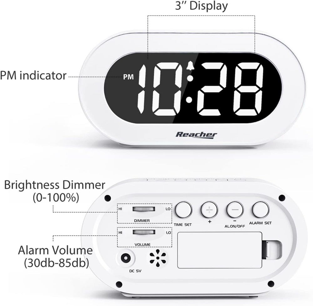 Compact Digital Alarm Clock with Adjustable Brightness & Volume for Easy Wake