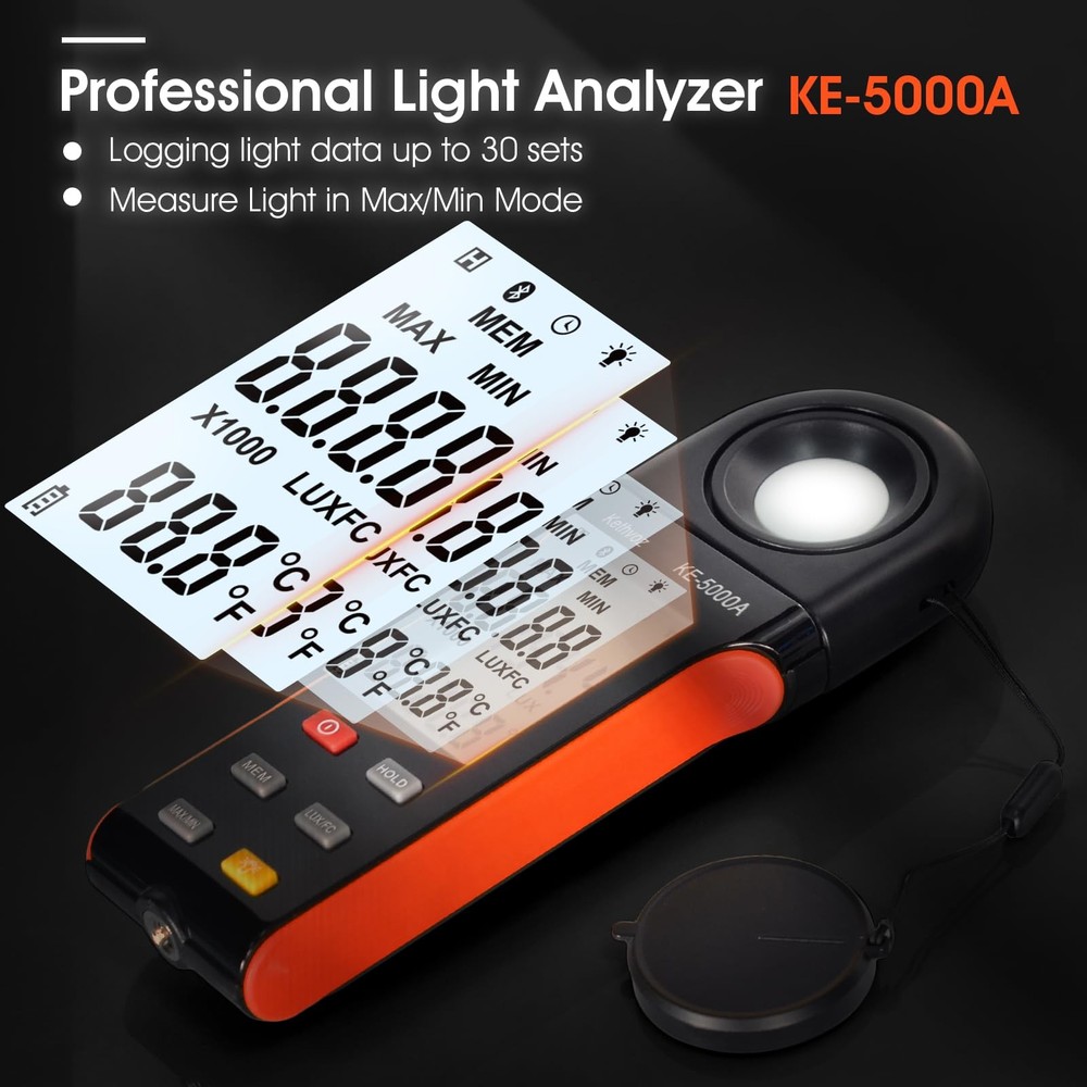 1 Pack Digital Light Meter, 400,000 Lux, 270 Rotating Sensor, Data Logging