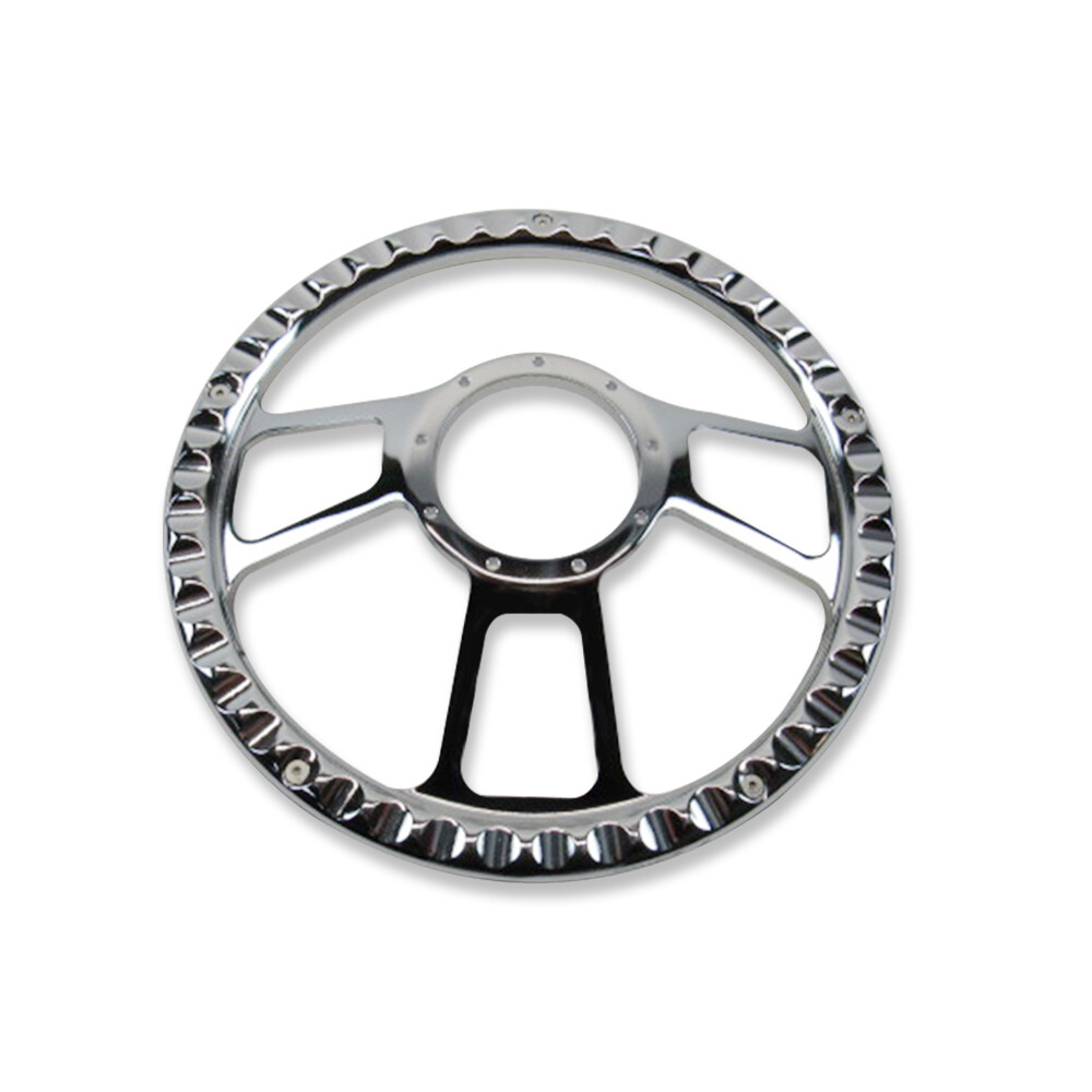 GM 14" Split Tri-Spoke Steering Wheel 9-Hole w/ Chrome Smooth Horn Button