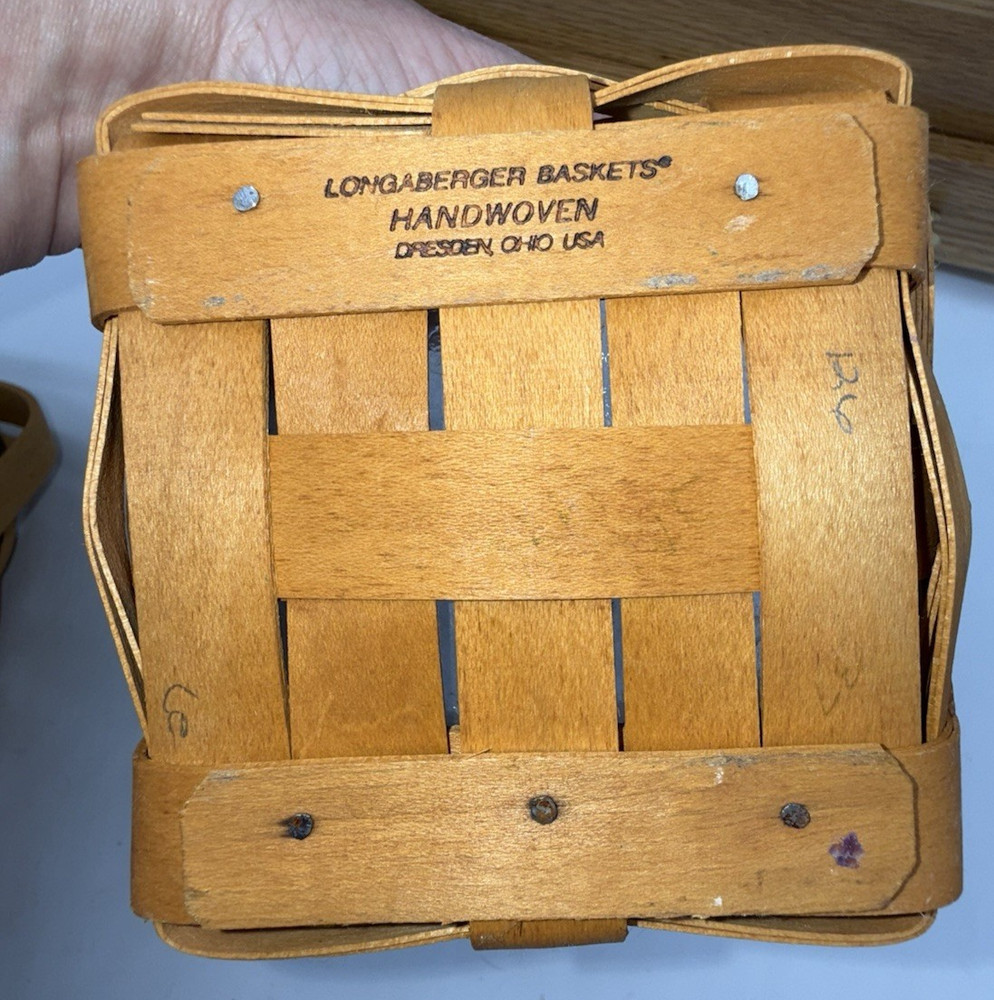 Longaberger Small Square Basket w/ Protector – Fixed Handle, Signed, Handwoven