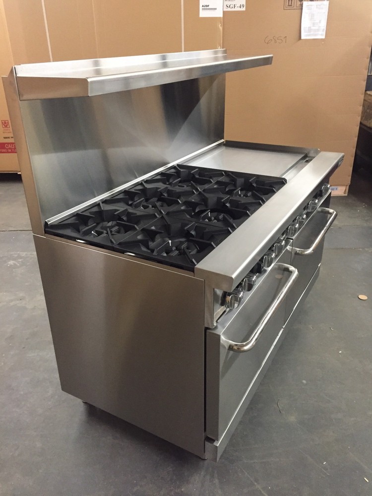 60” Range With Griddle 24” 6 Burners 2 Full Double Size Standard Ovens Commer