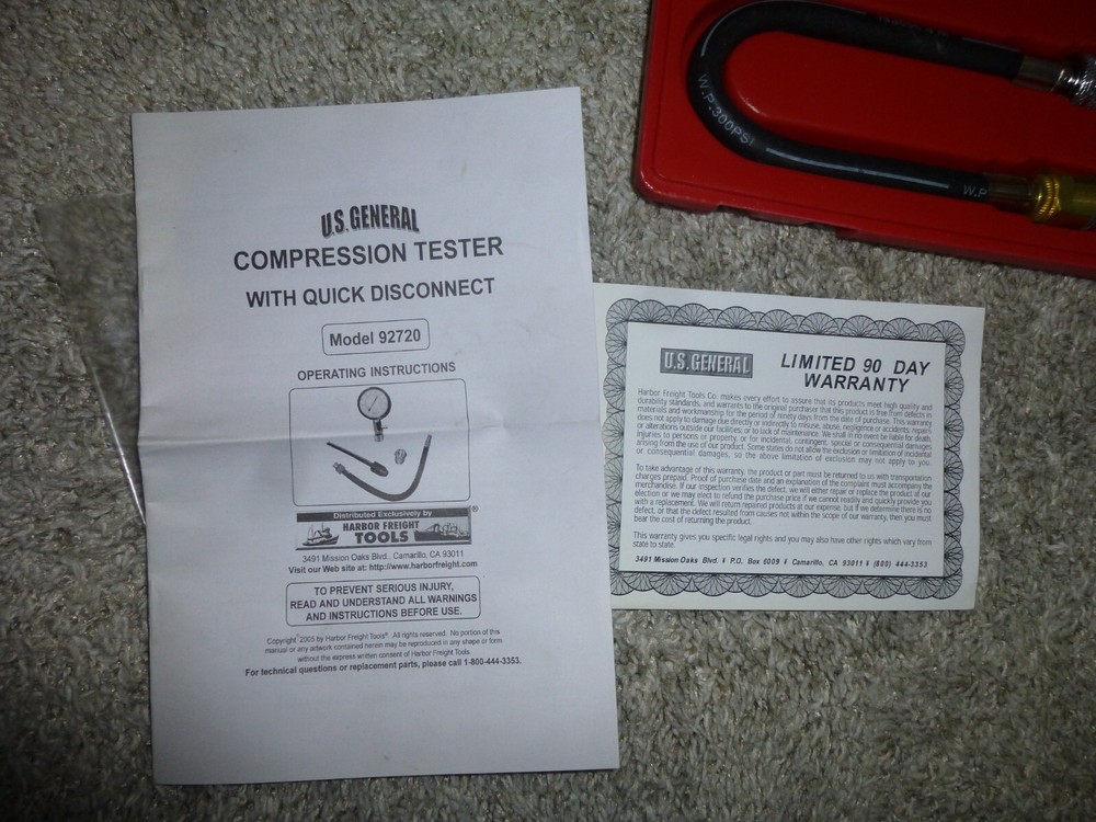 U.S. General Compression Tester With Quick Disconnect 92720 Excellent In Box