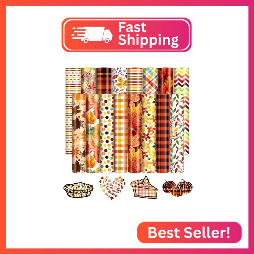 HTVSTD Fall Heat Transfer Vinyl -16 Sheets 12'' x 10''Boho Style HTV Autumn Iron