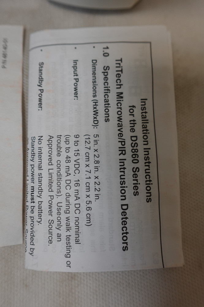 Bosch TriTech - Security System PIR Microwave Motion Detector - Model DS860 NOS