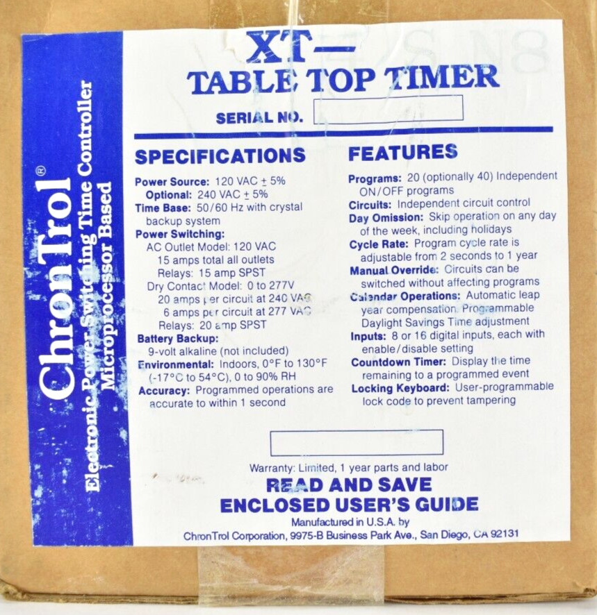 NEW ChronTrol XT Programable Table Top Timer Control