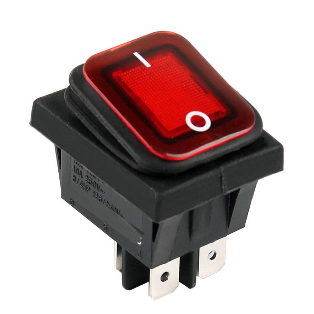 Red Button Illuminated Rectangular Rocker Switch for Waterproof Application