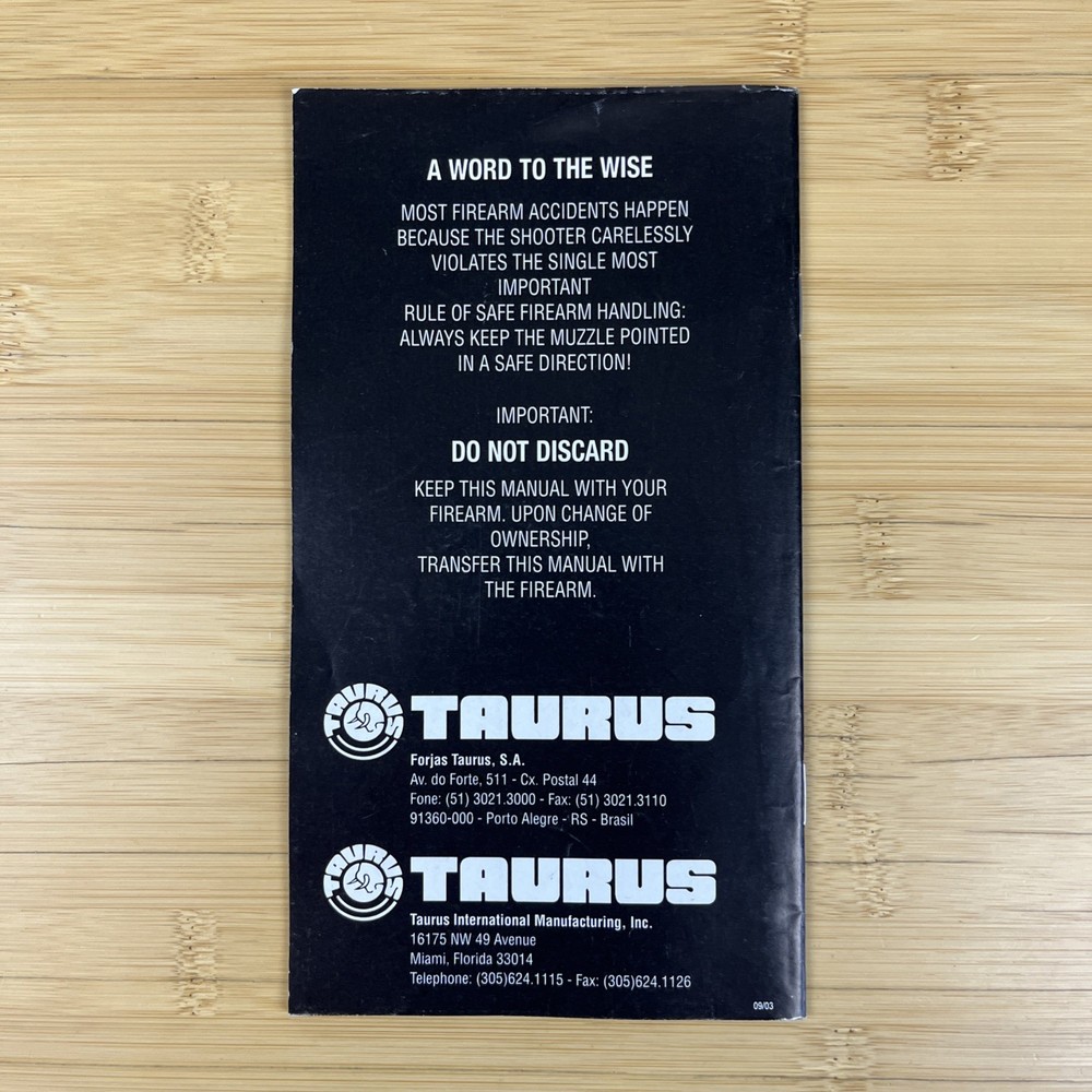 Taurus Pistol Owners Manual 2003