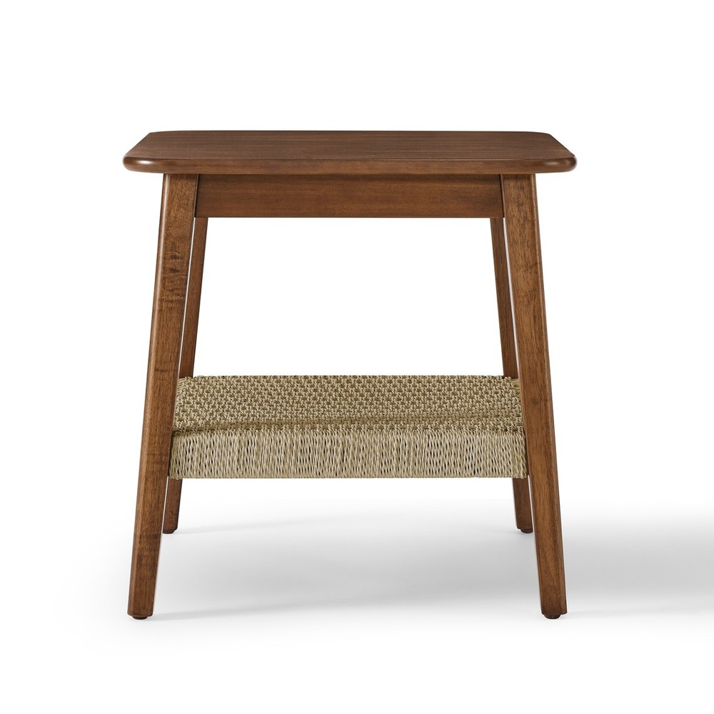 23" Side Table with Woven Shelf with Storage Bedside Tables Small Side Table
