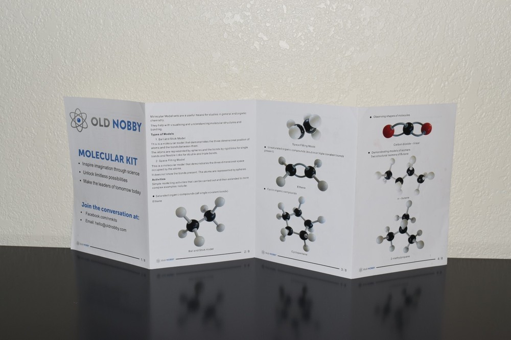 Old Nobby Molecular Kit with Instructions Missing One Hydrogen Atom-239 Pieces
