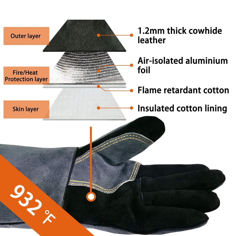 14 Inches,932℉,Leather Welding Gloves medium, Heat/Fire Resistant,Medium Mitt...