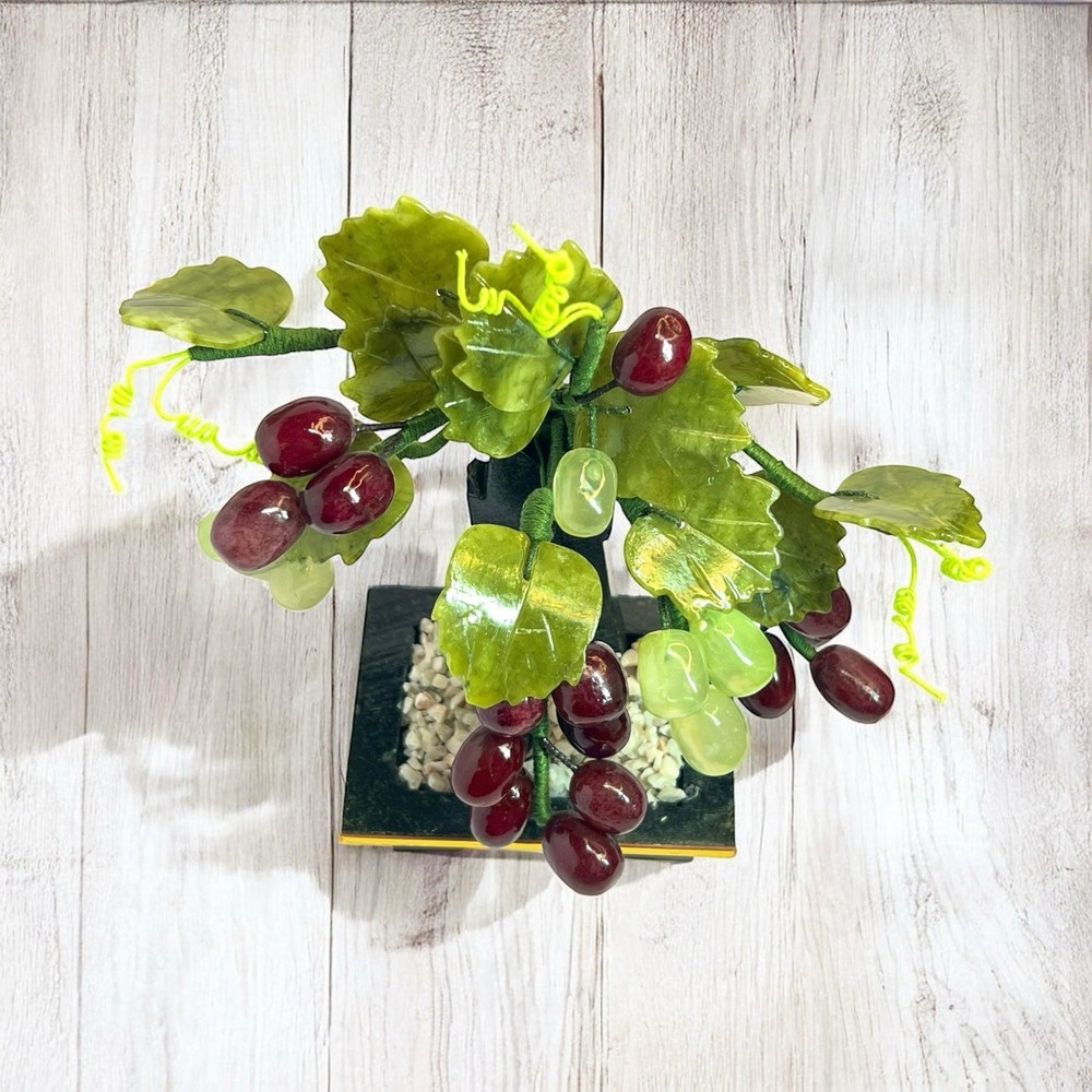 Jade Tree & Agate Grape Cluster Bonsai on Base Vintage 7”