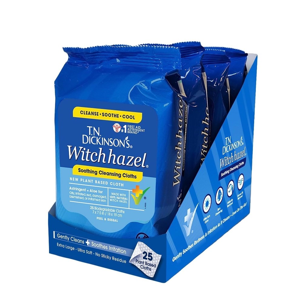 tDickinson's Witch Hazel Soothing MultiUse Cleansing Cloth, 4 Pack, 25 Cloths...