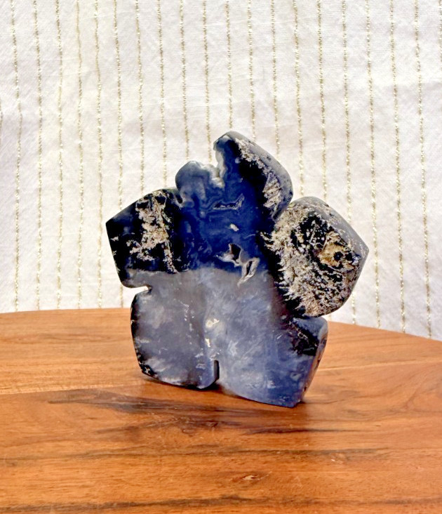Blue Plume Agate Flower Carving