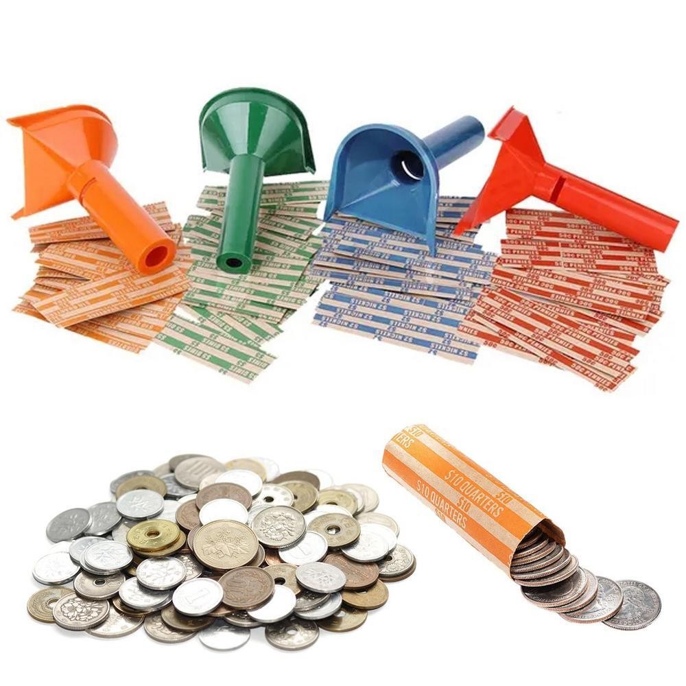 4Pcs Coin Counters & Coin Sorters Tubes Assorted Wrappers Counters Color-Coded