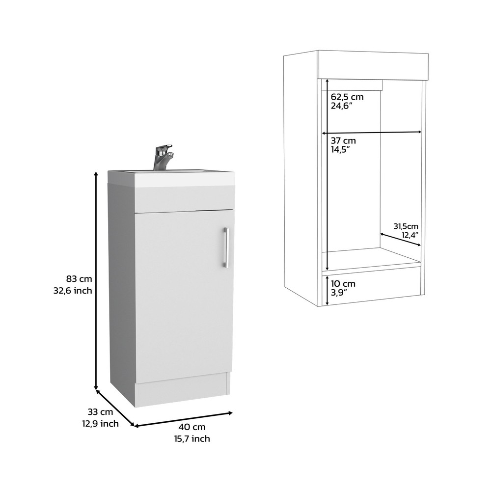 Bathroom Vanity with SInk, Single Door Cabinet, White