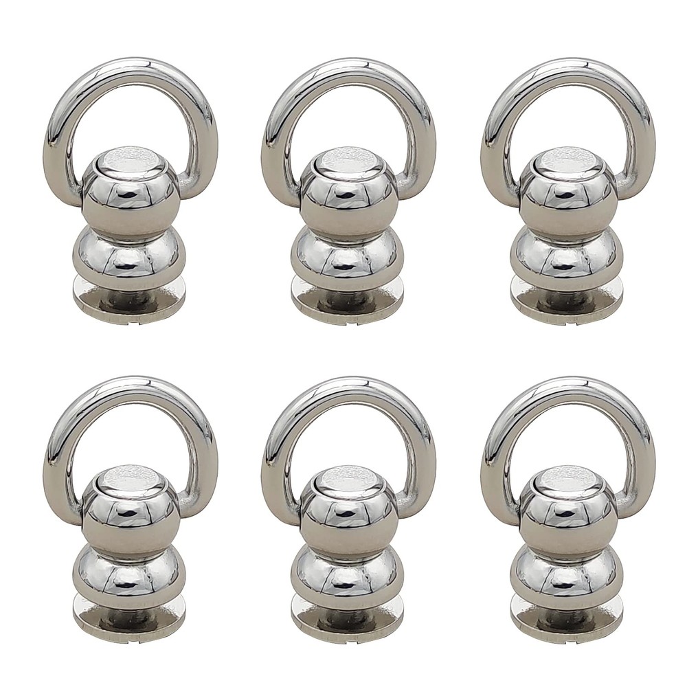Solid Brass Ball Studs 6-Pack | 360° Rotating Leather Rivets with D-Ring & Ch...