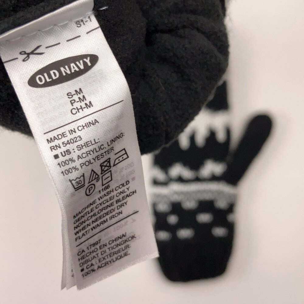 Cute Knit Black White Deer Winter Mittens Size Small
