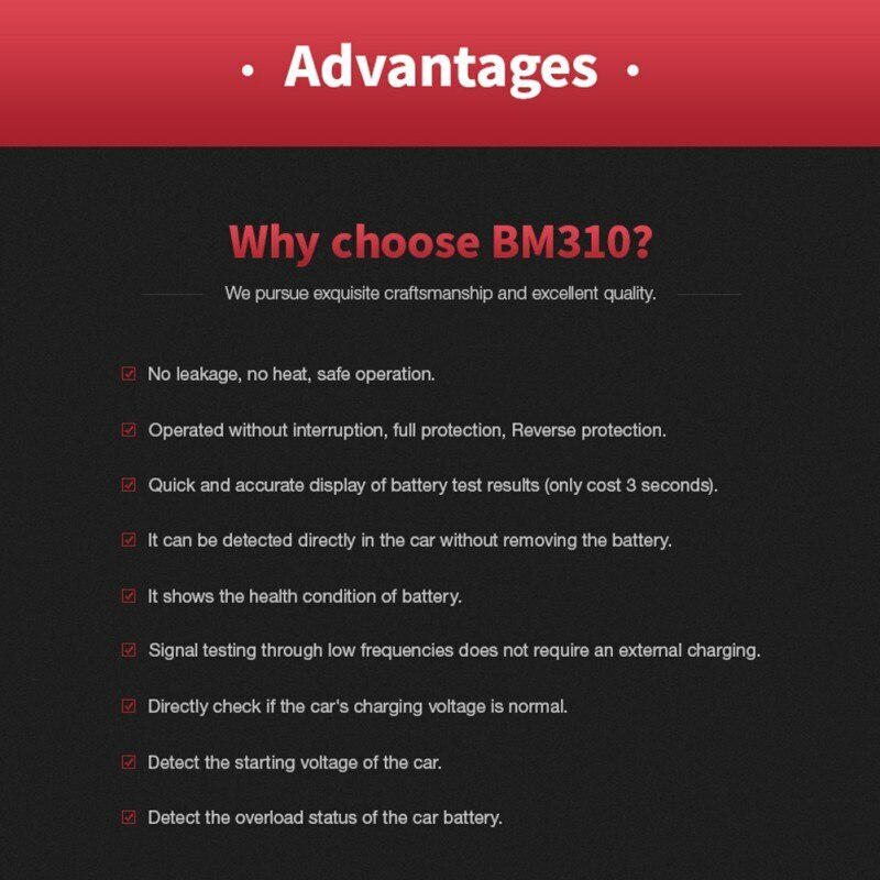 12V BM310 Car Battery Analyzer Digital LED Battery Load Tester Diagnostic Tool