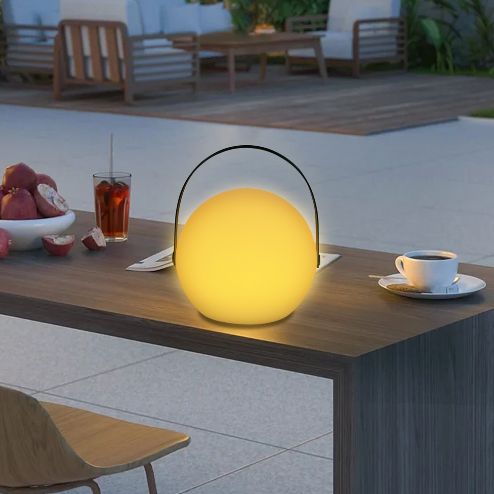 LED Table Lamp Sphere Dimmable w/ Handle Remote Control USB Battery Powered
