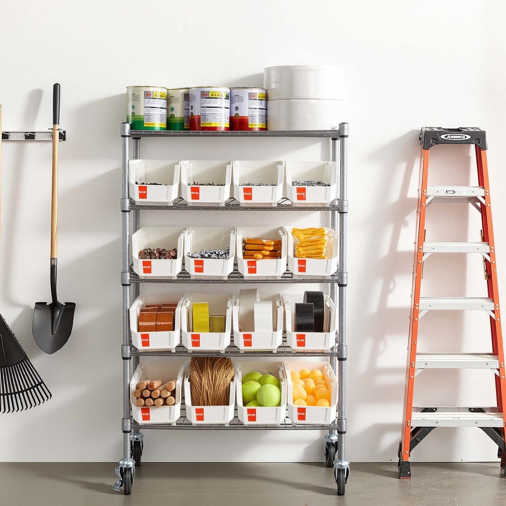 VEVOR Rolling Bin Storage Rack 5-Tier Bin Rack Storage System with 16 Bins