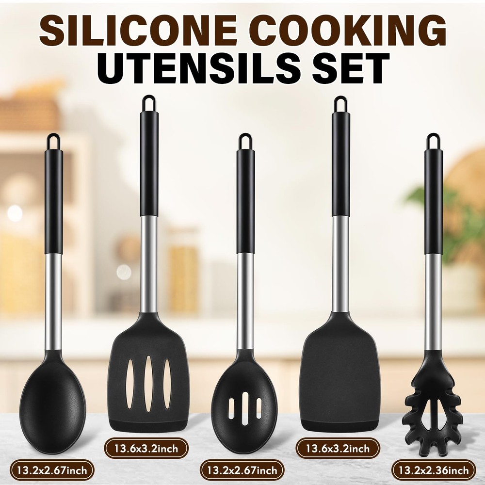 5Pcs Silicone Cooking Utensils Set, Heat Resistant Kitchen Tools Include Soli...