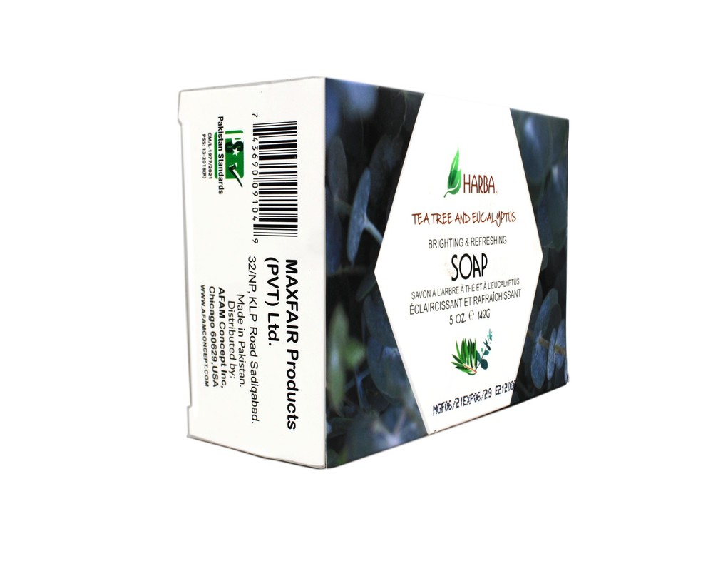Harba Bath Soap, Brightening & Refreshing, Tee Tree & Eucalyptus, 5 OZ - 4 Pack