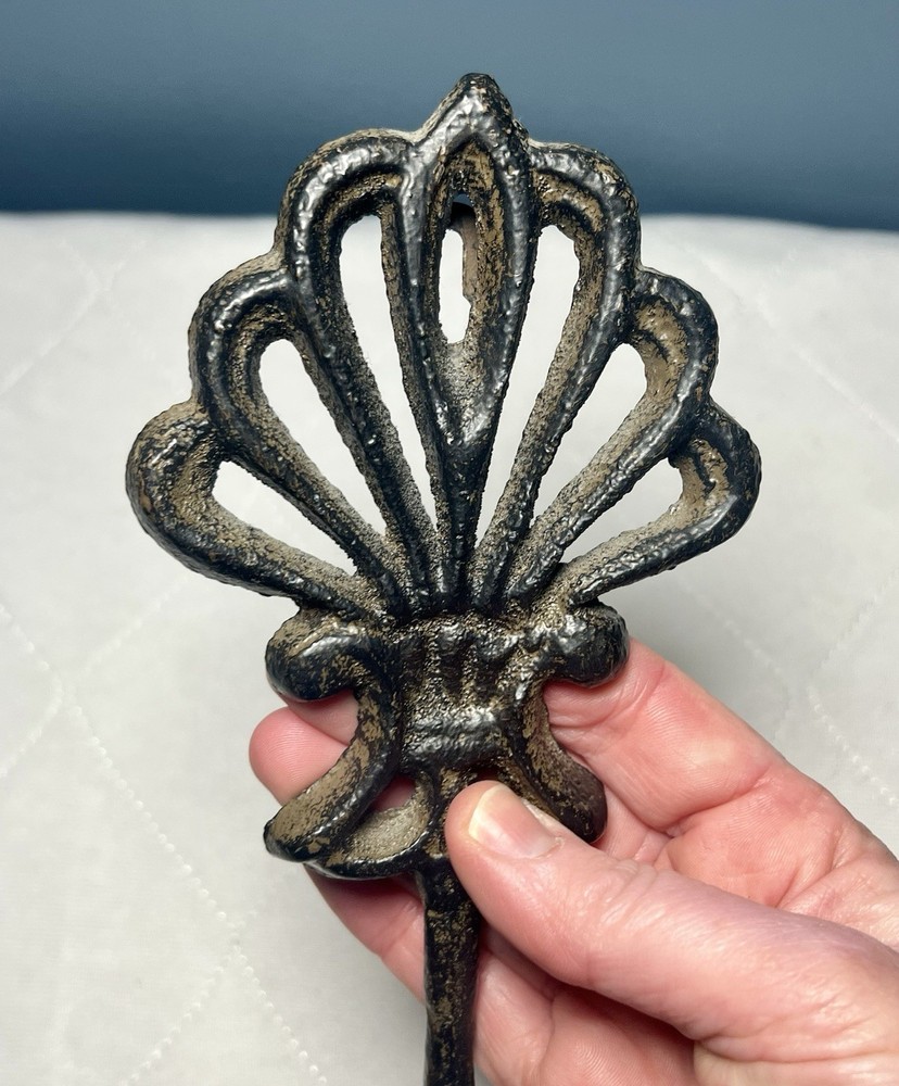 Metal Wall Hook Set 2 Curtain Tie Back Hook Fleur De Lis Rustic Heavy 8”