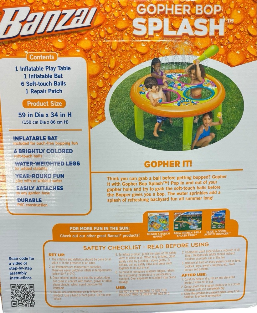 Gopher Bop Splash Inflatable Table with Sprinkler Fun and Easy to Take Anywhere