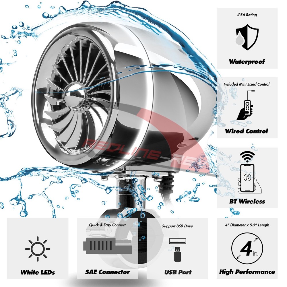 Refurb Waterproof Bluetooth Motorcycle Stereo LED Audio Speakers System Harley