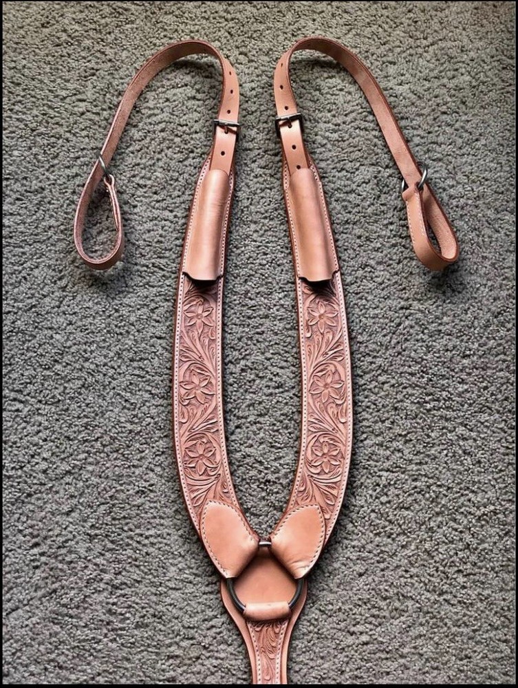 Western Natural Leather Hand Carved Pulling Breast Collar