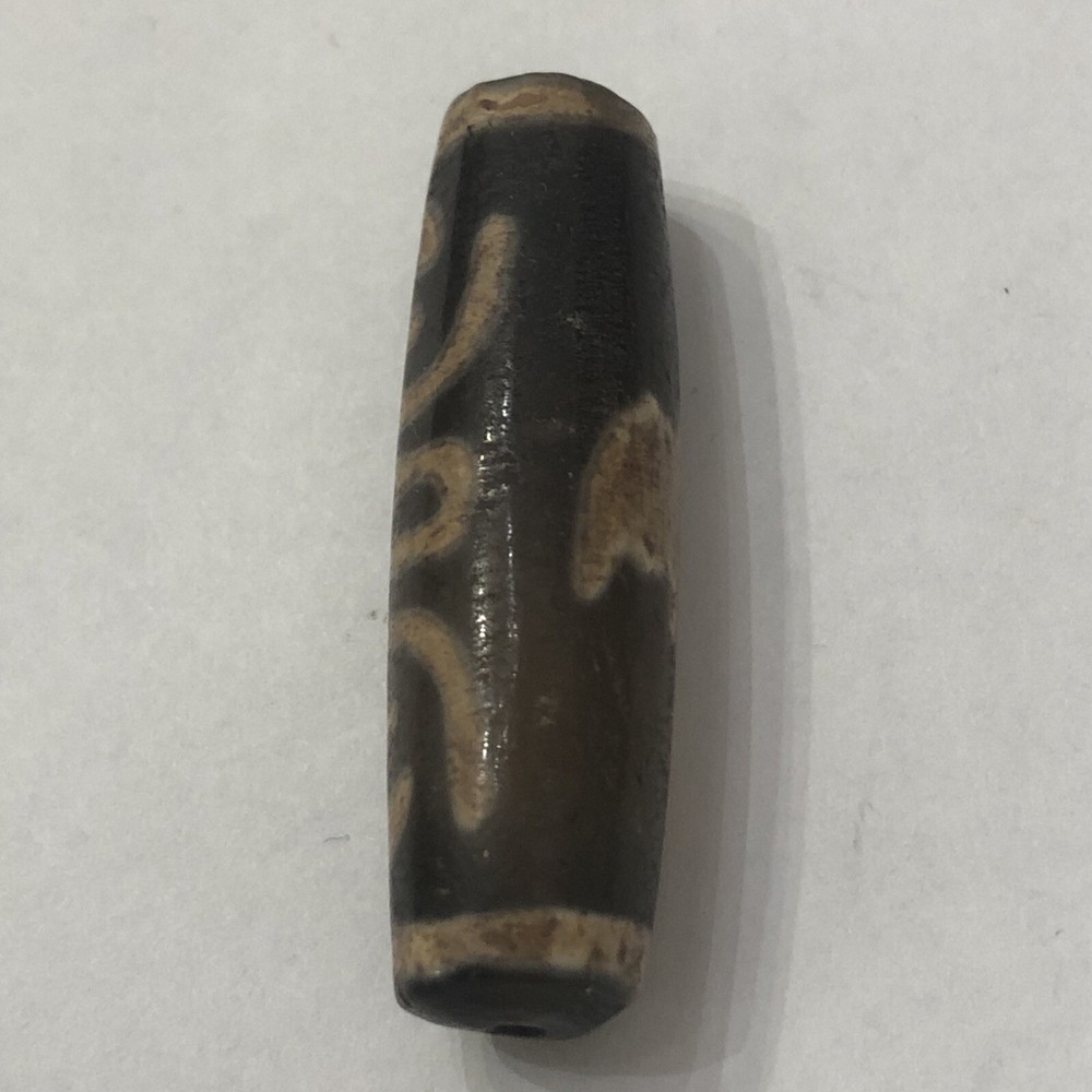 Tibetan Old Agate "Longevity / Bat" Dzi Bead