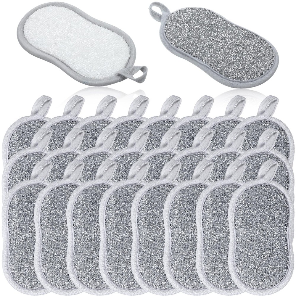 24 PCS Multi Purpose Scrub Sponges Gray Non Scratch Microfiber Sponge Cleanin...
