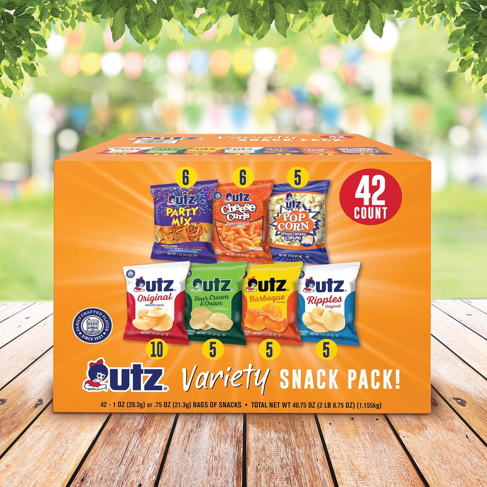 Utz Snack Variety Pack Individual Snacks, Includes Potato Chips, Cheese Curls, P