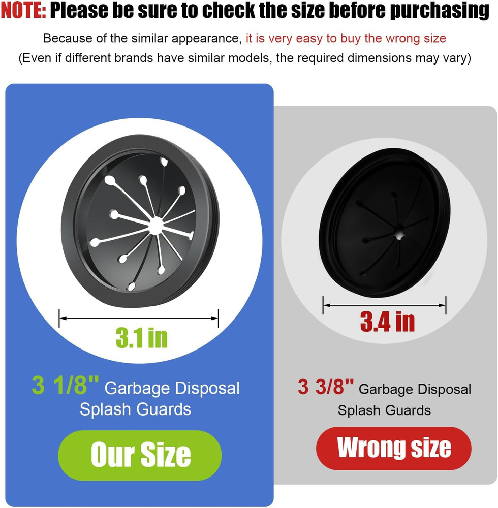 2 Pcs Garbage Disposal Splash Guard, 3 1/8" Sink Rubber Guard for Garbage Dispos
