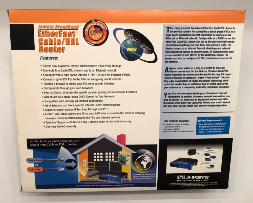 Linksys EtherFast Cable/DSL Router 4-Port 10/100 Switch - Model BEFSR42 V.2