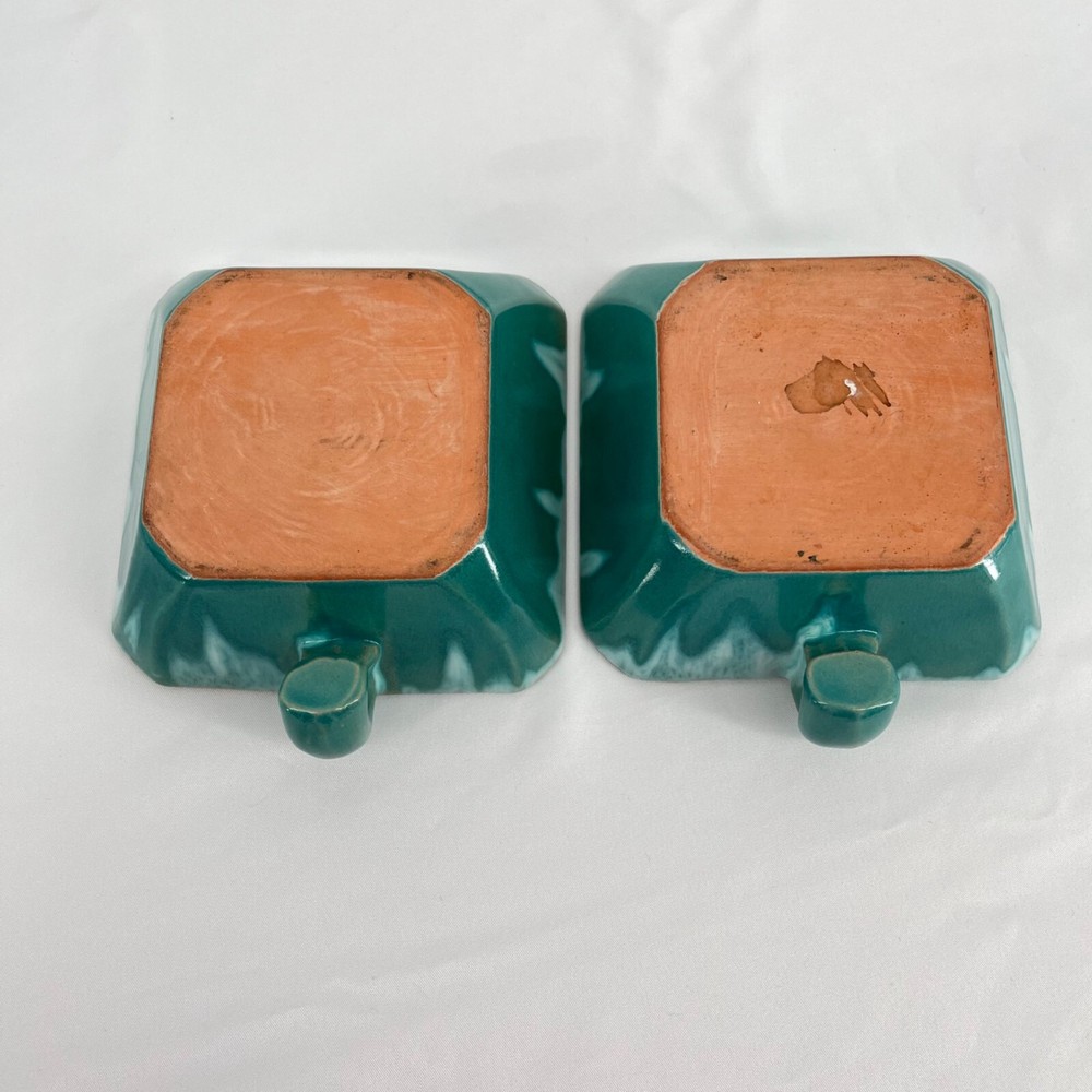 Vintage Turquoise Ceramic Dinnerware Set 6 Pieces Square Plates & Mugs