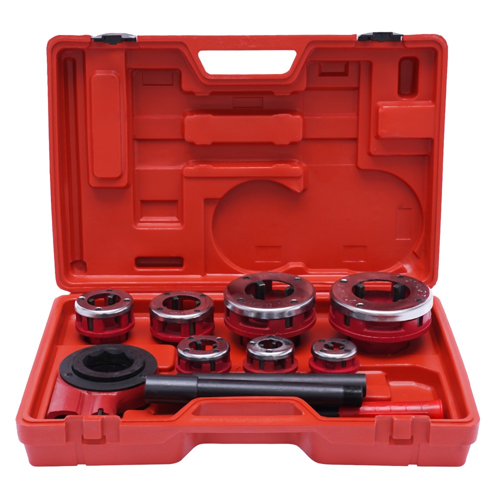 BSPT Manual Pipe Threader 3/8" to 2" 7 Dies Set Threading Tool Ratchet w/ Handle
