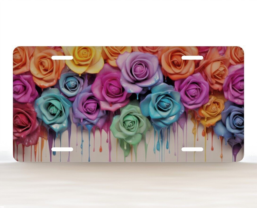Rainbow Dripping Roses Novelty License Plate