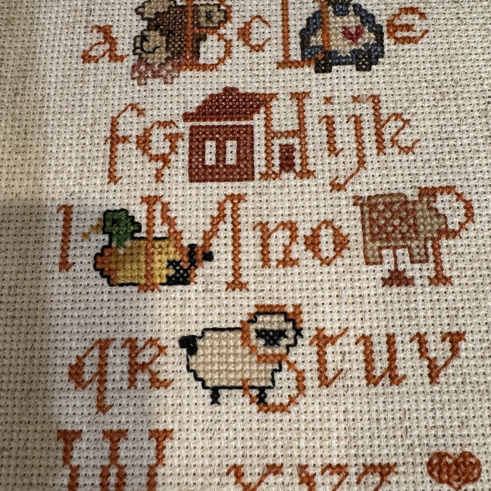 Vintage Cross Stitch Sampler Granny Cottage Core ABC’s Unframed