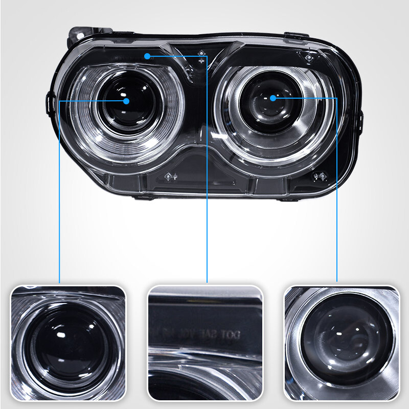 For 2015-2023 Dodge Challenger Headlight Assembly Projector Halogen W/ LED DRL