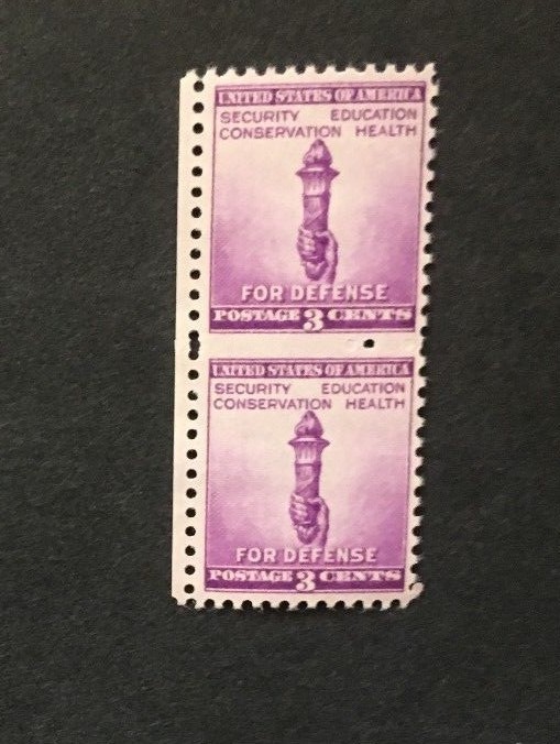 #901 3 cent Partial imperf pair National Defense Torch  MNH OG